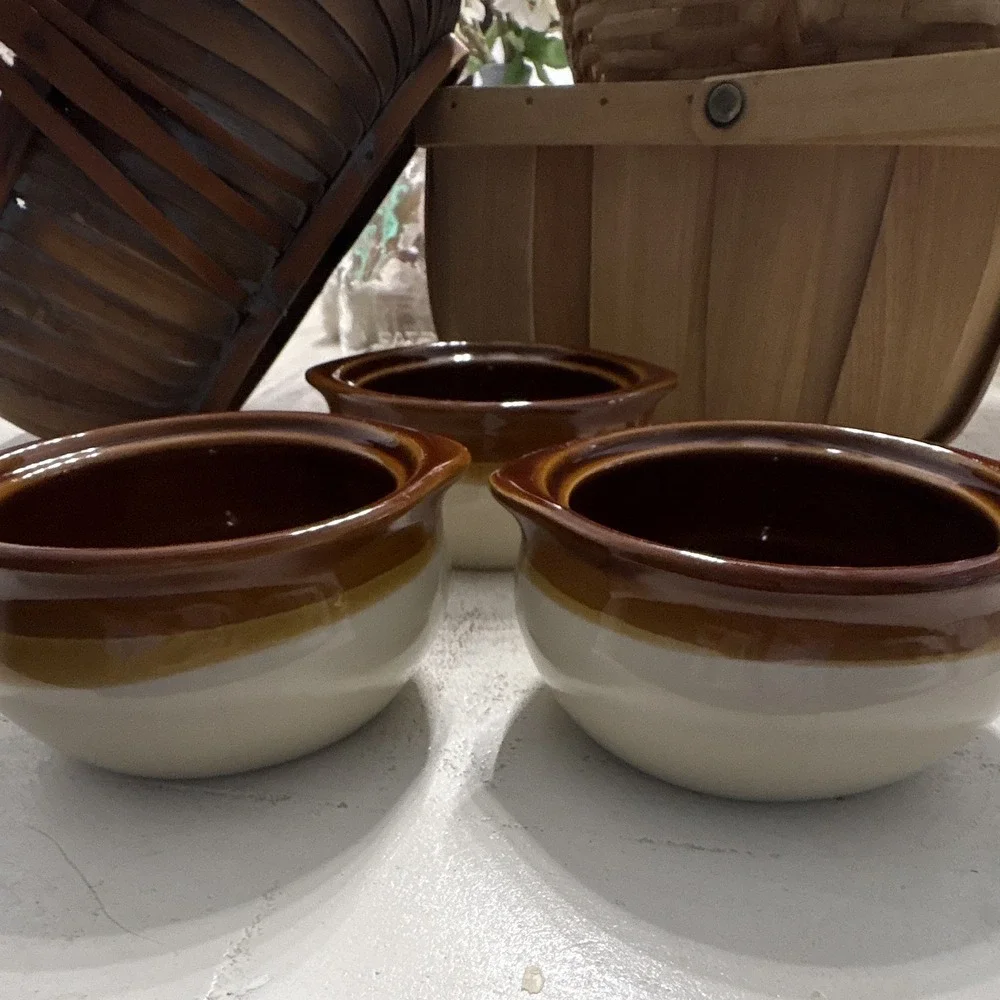 Rego C067-27 Ceramic Soup Bowls Set of 3 Brown/Beige Side Handle